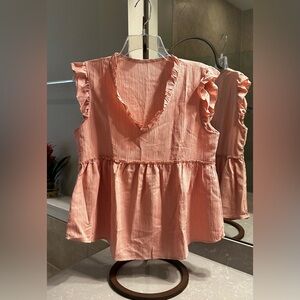 Brand New Ruffle Sleeve V-neck Smock Top Mauve Pink Peach Sz M